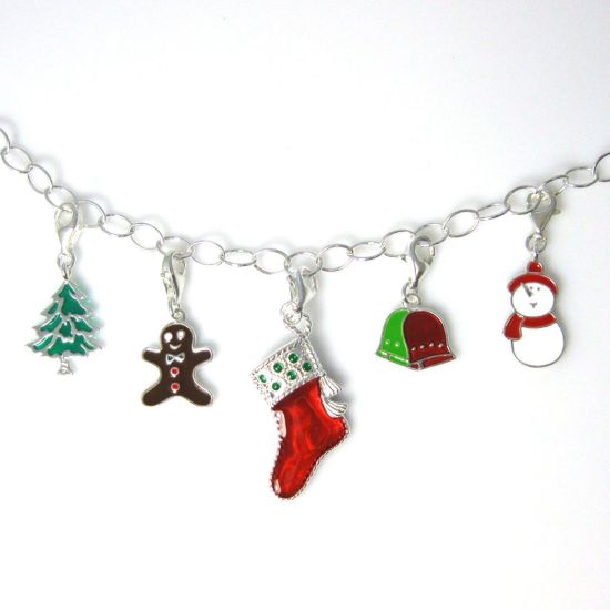 Wholesale Sterling Silver Enamel Gingerbread Man Charm, Christmas Charm