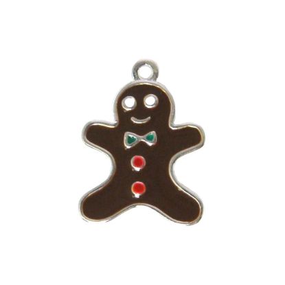 Wholesale Sterling Silver Enamel Gingerbread Man Charm, Christmas Charm