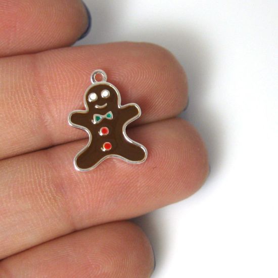 Wholesale Sterling Silver Enamel Gingerbread Man Charm, Christmas Charm