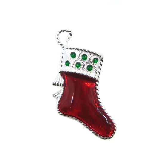 Wholesale Sterling Silver Enamel Christmas Stocking Charm, Holiday Charm (1 pc)