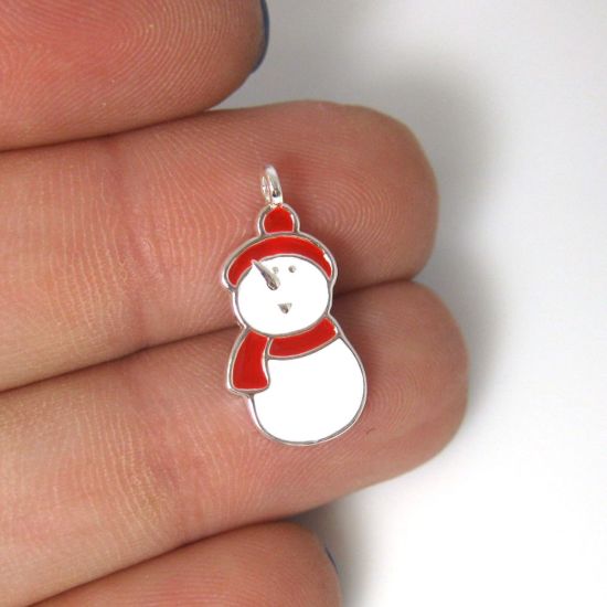 Wholesale Sterling Silver Enamel Snowman Charm, Christmas Charm (1 pc)
