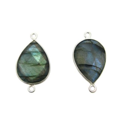 Wholesale Sterling Silver Bezel Gemstone Links - Large 13x18mm Faceted Pear Shape - Labradorite