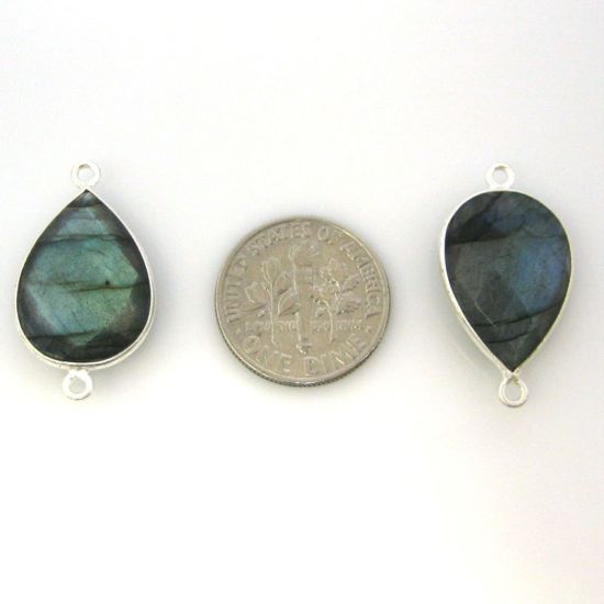 Wholesale Sterling Silver Bezel Gemstone Links - Large 13x18mm Faceted Pear Shape - Labradorite