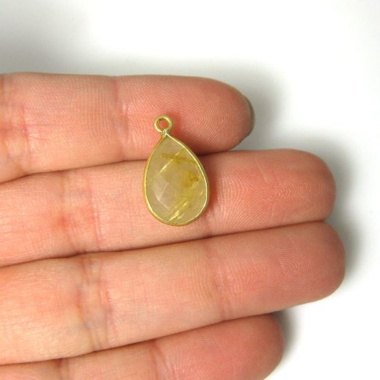 Wholesale Gold plated Sterling Silver Small Teardrop Bezel Iolite Quartz Gemstone Pendant, Wholesale Gemstone Pendants for Jewelry Making