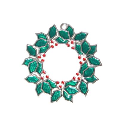 Wholesale Sterling Silver Enamel Christmas Wreath Charm, Holiday Charm