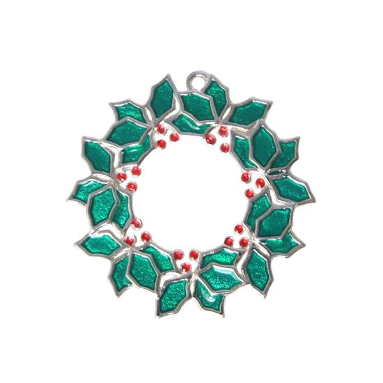 Wholesale Sterling Silver Enamel Christmas Wreath Charm, Holiday Charm