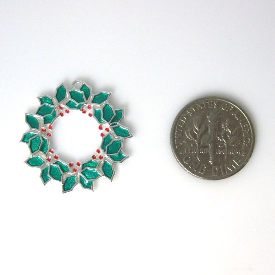 Wholesale Sterling Silver Enamel Christmas Wreath Charm, Holiday Charm