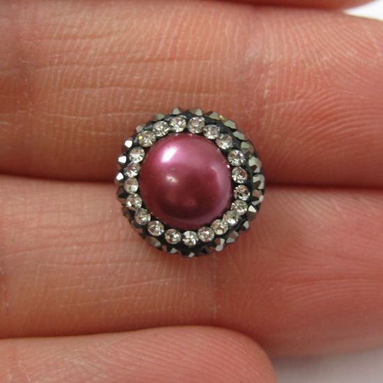 Wholesale Hot Pink Freshwater Pearl Pave Earring,  Sterling Silver Posts, Pearl and Pave Earrings - 1 pair