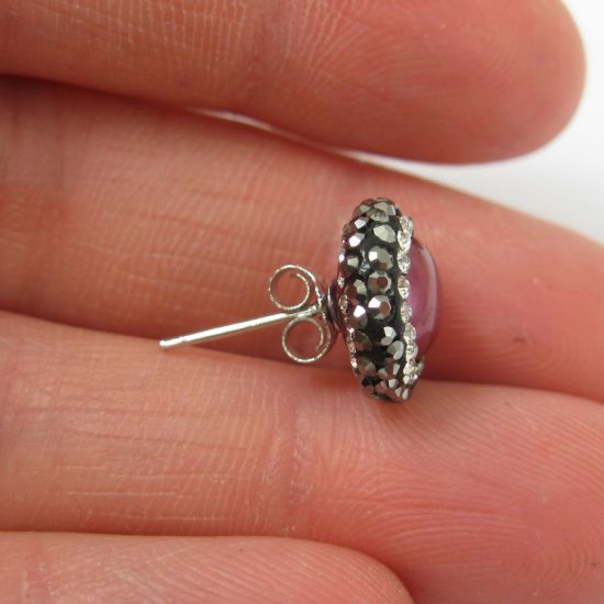 Wholesale Hot Pink Freshwater Pearl Pave Earring,  Sterling Silver Posts, Pearl and Pave Earrings - 1 pair