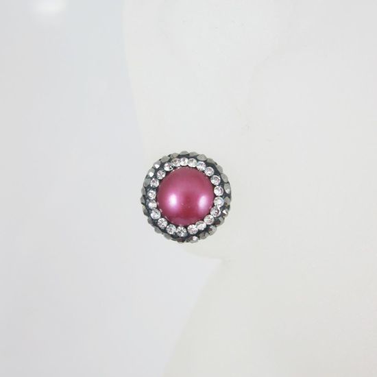 Wholesale Hot Pink Freshwater Pearl Pave Earring,  Sterling Silver Posts, Pearl and Pave Earrings - 1 pair