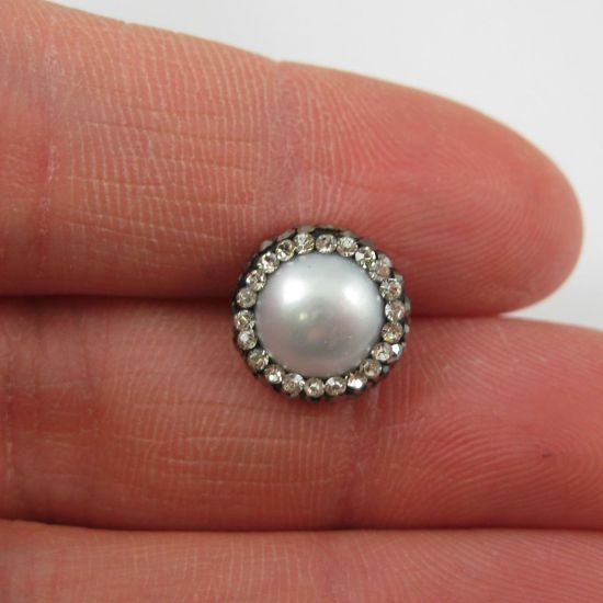 Wholesale Silver Freshwater Pearl Pave Earring, Sterling Silver Posts, Pearl and Pave Earrings - 1 pair