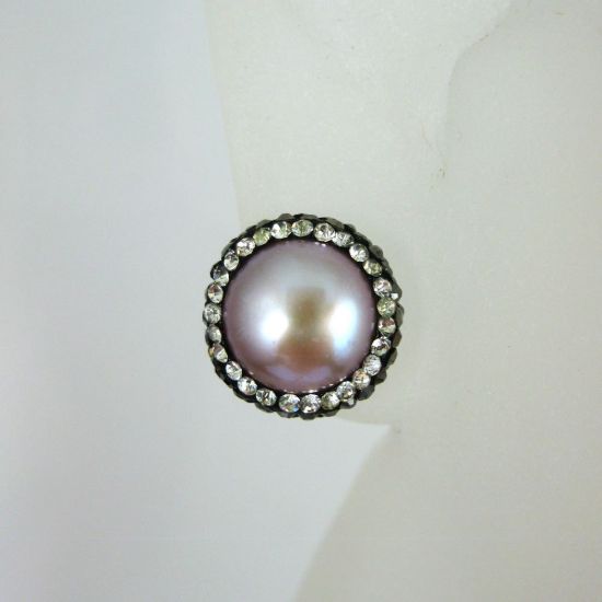 Wholesale Pink Freshwater Pearl Pave Earring, Sterling Silver Posts, Pearl and Pave Earrings - 1 pair
