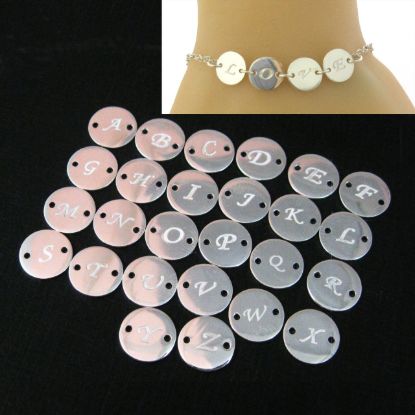 Wholesale Sterling Silver Initial Stamped Round Connector Charm, Charms and Pendants for Jewelry Making, Wholesale Findings