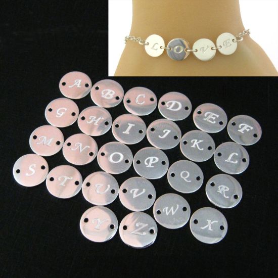 Wholesale Sterling Silver Initial Stamped Round Connector Charm, Charms and Pendants for Jewelry Making, Wholesale Findings