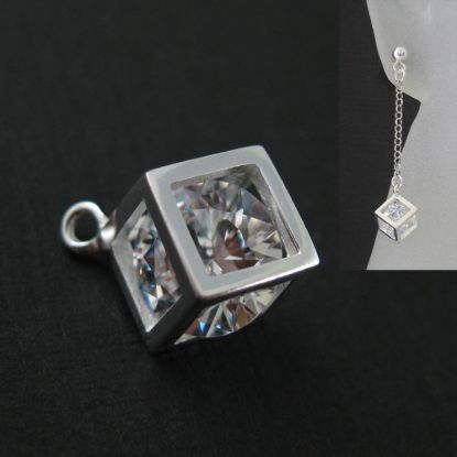 Wholesale Sterling Silver Cube Charm with CZ Cubic Zirconia Stone, Charms and Pendants for Jewelry Making, Wholesale Findings