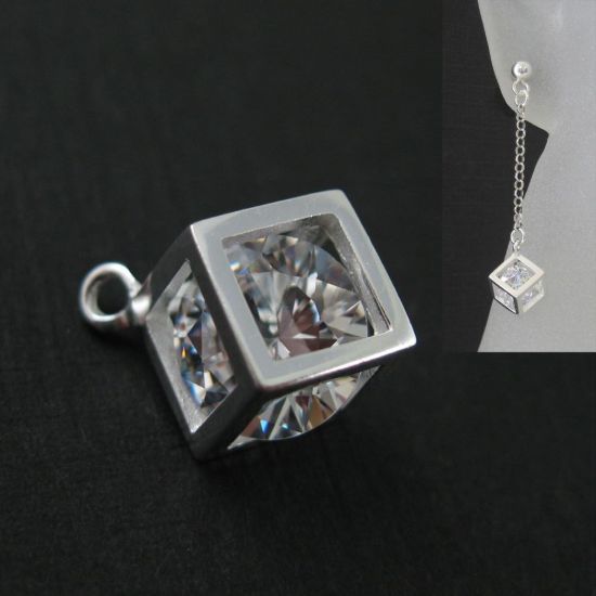 Wholesale Sterling Silver Cube Charm with CZ Cubic Zirconia Stone, Charms and Pendants for Jewelry Making, Wholesale Findings