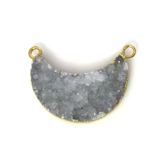 Wholesale Natural Druzy Agate Crescent Bar Pendant, Light Grey Druzy Bar Connector, Half Moon Long Bar