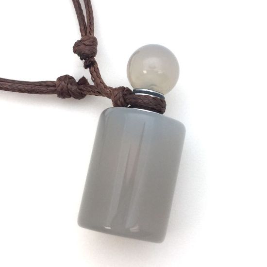 Wholesale Grey Agate Essential Oil Bottle with Silk Cord Necklace - Cylinder Shap