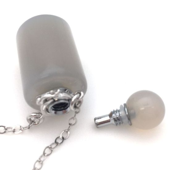 Wholesale Grey Agate Essential Oil Bottle with Silk Cord Necklace - Cylinder Shap