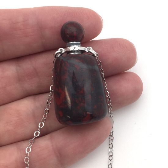Wholesale Brecciated Jasper Essential Oil Bottle with Silk Cord Necklace - Irregular Shape