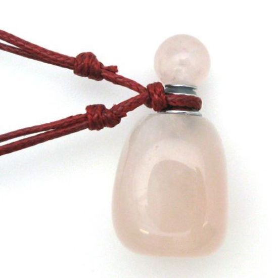 Wholesale Rose Quartz Essential Oil Bottle with Silk Cord Necklace - Irregular Shape