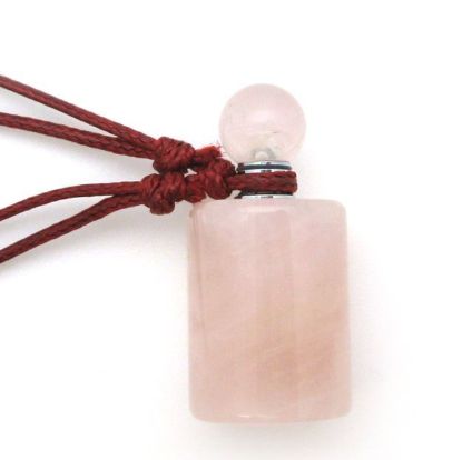 Wholesale Wholesale Rose Quartz Essential Oil Bottle with Silk Cord Necklace - Cylinder Sha
