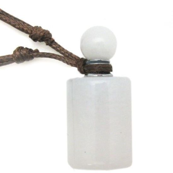 Wholesale White Jade Essential Oil Bottle with Silk Cord Necklace - Cylinder Shape