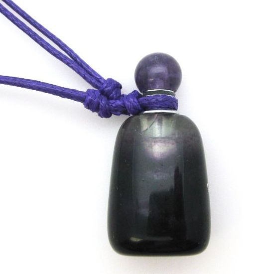 Wholesale Rainbow Fluorite (with more purple) Essential Oil Bottle with Silk Cord Necklace - Irregular Shape