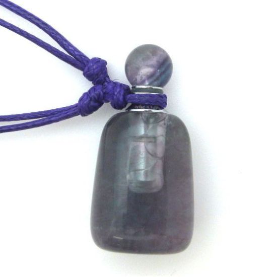 Wholesale Rainbow Fluorite (with more green) Essential Oil Bottle with Silk Cord Necklace - Irregular Shape