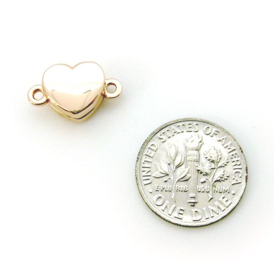 Wholesale Rose Gold Plated Sterling Silver Smooth Shiny Heart Magnetic Clasp (1 clasp)