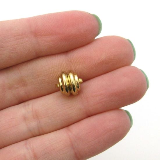 Wholesale Gold Plated Sterling Silver Round Ribbed Magnetic Clasp (1 clasp)