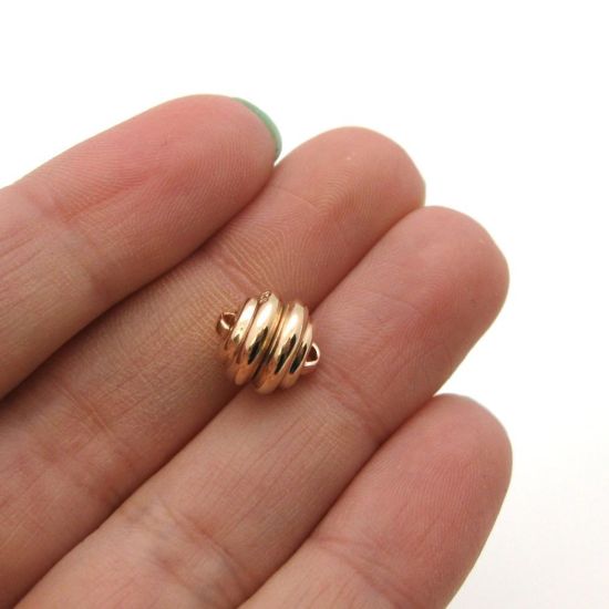 Wholesale Rose Gold Plated Sterling Silver Round Ribbed Magnetic Clasp (1 clasp)