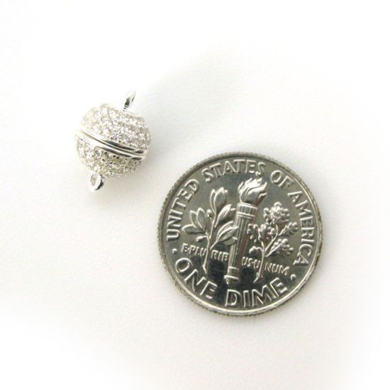 Wholesale Sterling Silver Paved CZ Stone Round Magnetic Clasp - 8mm (1 clasp)