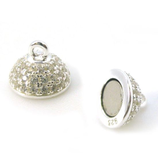 Wholesale Sterling Silver Paved CZ Stone Round Magnetic Clasp - 8mm (1 clasp)