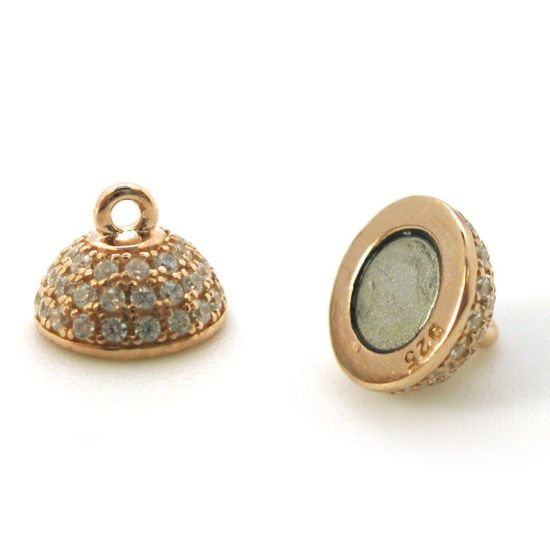 Wholesale Rose Gold Plated Sterling Silver Paved CZ Stone Round Magnetic Clasp - 8mm (1 clasp