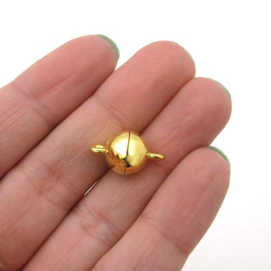 Wholesale Gold Plated Sterling Silver Smooth Shiny Magnetic Ball Clasp - 10mm (1 clasp)