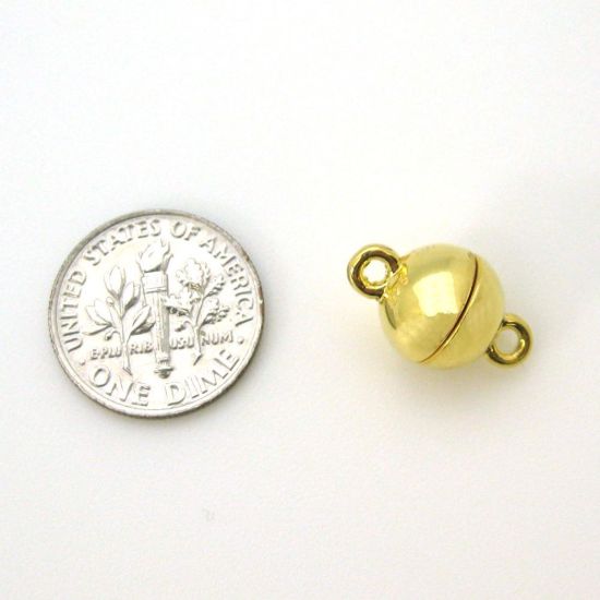Wholesale Gold Plated Sterling Silver Smooth Shiny Magnetic Ball Clasp - 10mm (1 clasp)