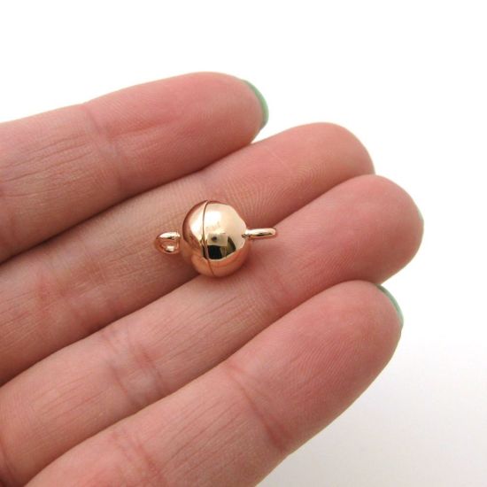 Wholesale Rose Gold Plated Sterling Silver Smooth Shiny Magnetic Ball Clasp - 10mm (1 clasp)