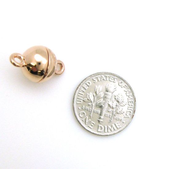 Wholesale Rose Gold Plated Sterling Silver Smooth Shiny Magnetic Ball Clasp - 10mm (1 clasp)