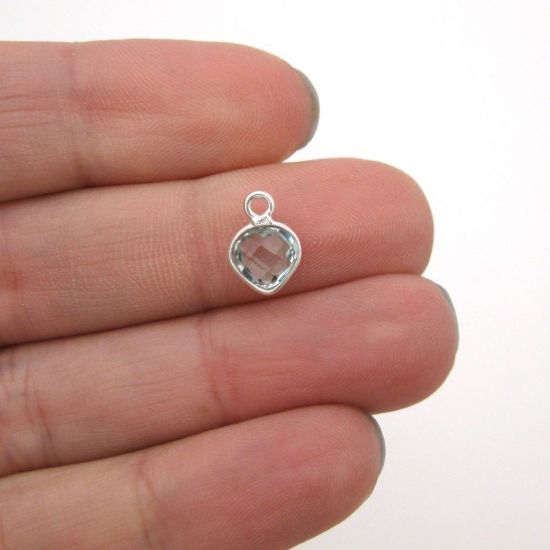 Wholesale Sterling Silver Bezel Charm Pendant - 10x7mm Tiny Heart Shape - Aqua Quartz - March Birthstone