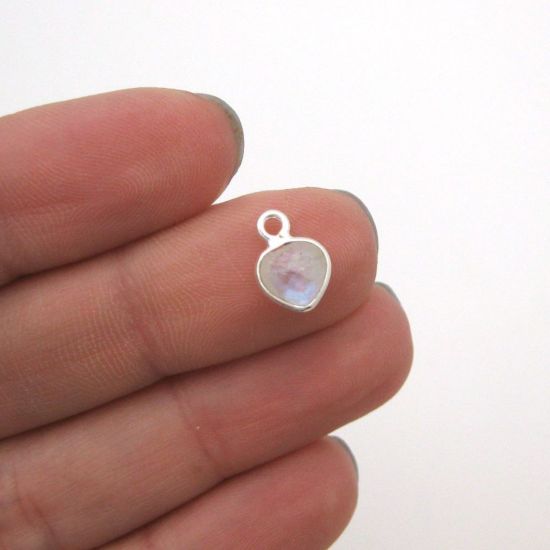 Wholesale Sterling Silver Bezel Charm Pendant - 10x7mm Tiny Heart Shape - Moonstone - June Birthstone