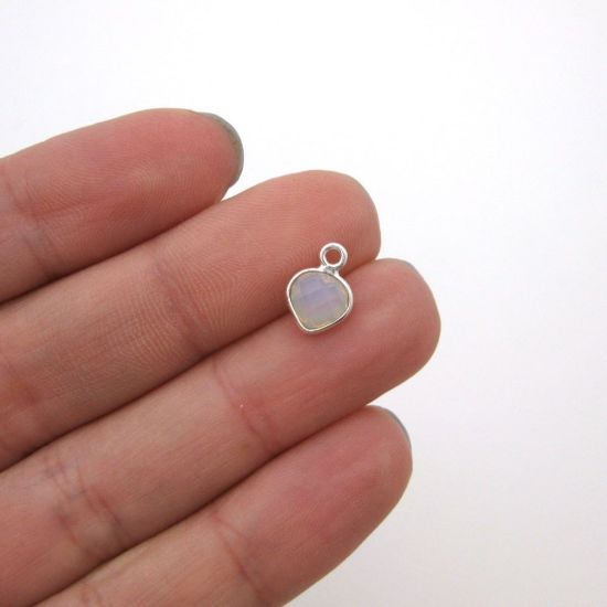 Wholesale Sterling Silver Bezel Charm Pendant - 10x7mm Tiny Heart Shape - Opalite - October Birthstone