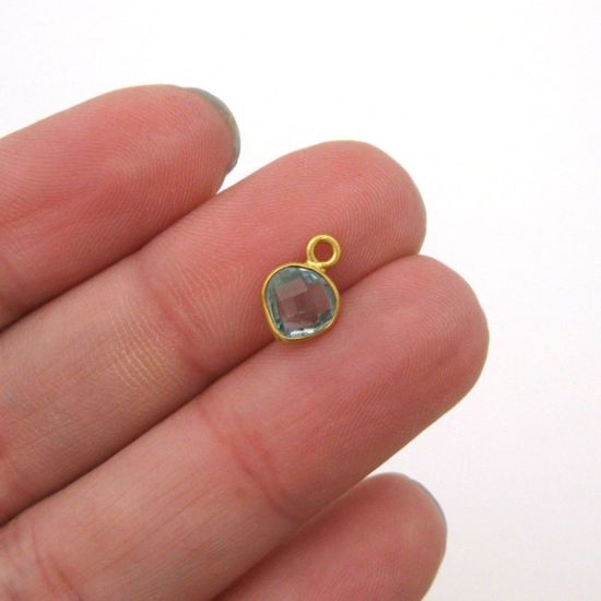Wholesale Gold Over Sterling Silver Bezel Charm Pendant - 10 x 7mm Tiny Heart Shape - Aqua Quartz - March Birthstone