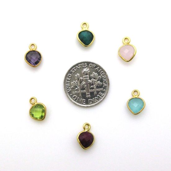 Wholesale Gold Over Sterling Silver Bezel Charm Pendant - 10 x 7mm Tiny Heart Shape - Aqua Quartz - March Birthstone