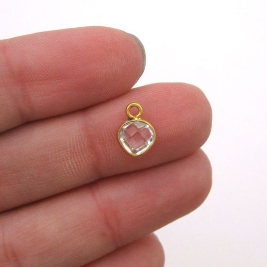 Wholesale Bezel Charm Pendant - Gold Plated Sterling Silver Charm - Crystal Quartz -Tiny Heart Shape - 10 x 7mm