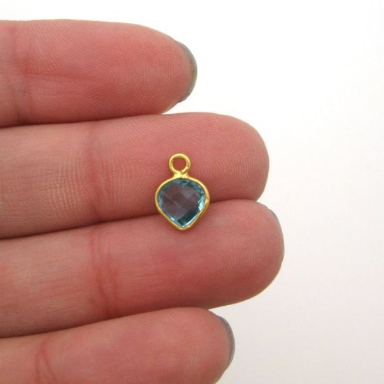 Wholesale Gold Over Sterling Silver Bezel Charm Pendant - 10 x 7mm Tiny Heart Shape - Blue Topaz - December Birthstone