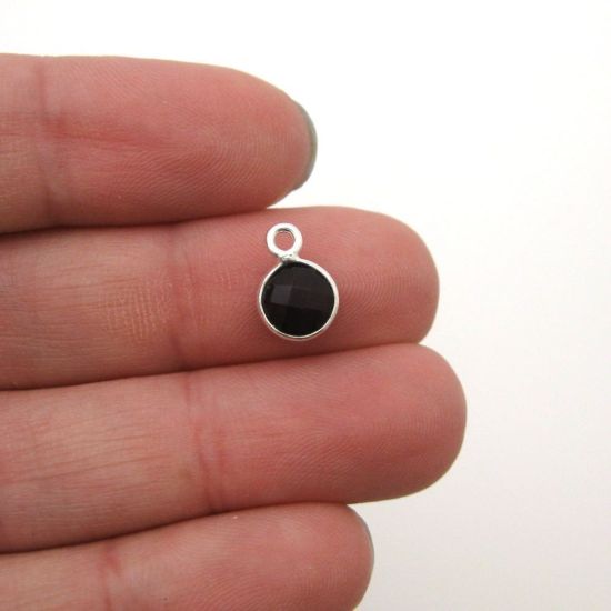 Wholesale Sterling Silver Bezel Charm Pendant - 7mm Tiny Circle Shape - Garnet -January Birthstone