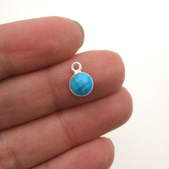 Wholesale Sterling Silver Bezel Charm Pendant - 7mm Tiny Circle Shape - Turquoise