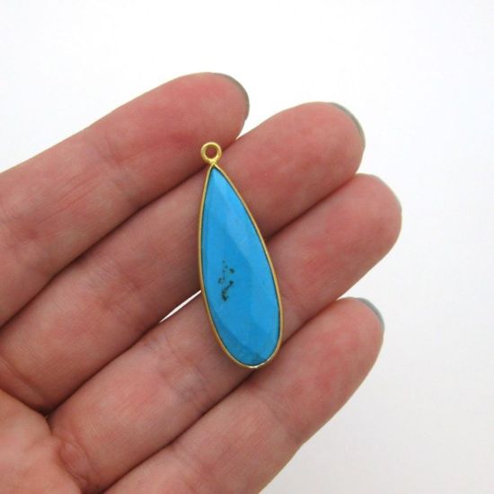 Wholesale Gold plated Sterling Silver Elongated Teardrop Bezel Turquoise Quartz Gemstone Pendant, Wholesale Gemstone Pendants for Jewelry Making