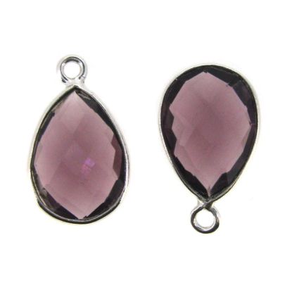 Wholesale Sterling Silver Bezel Gemstone Pendant - 10x14mm Faceted Small Teardrop - Pink Amethyst Quartz
